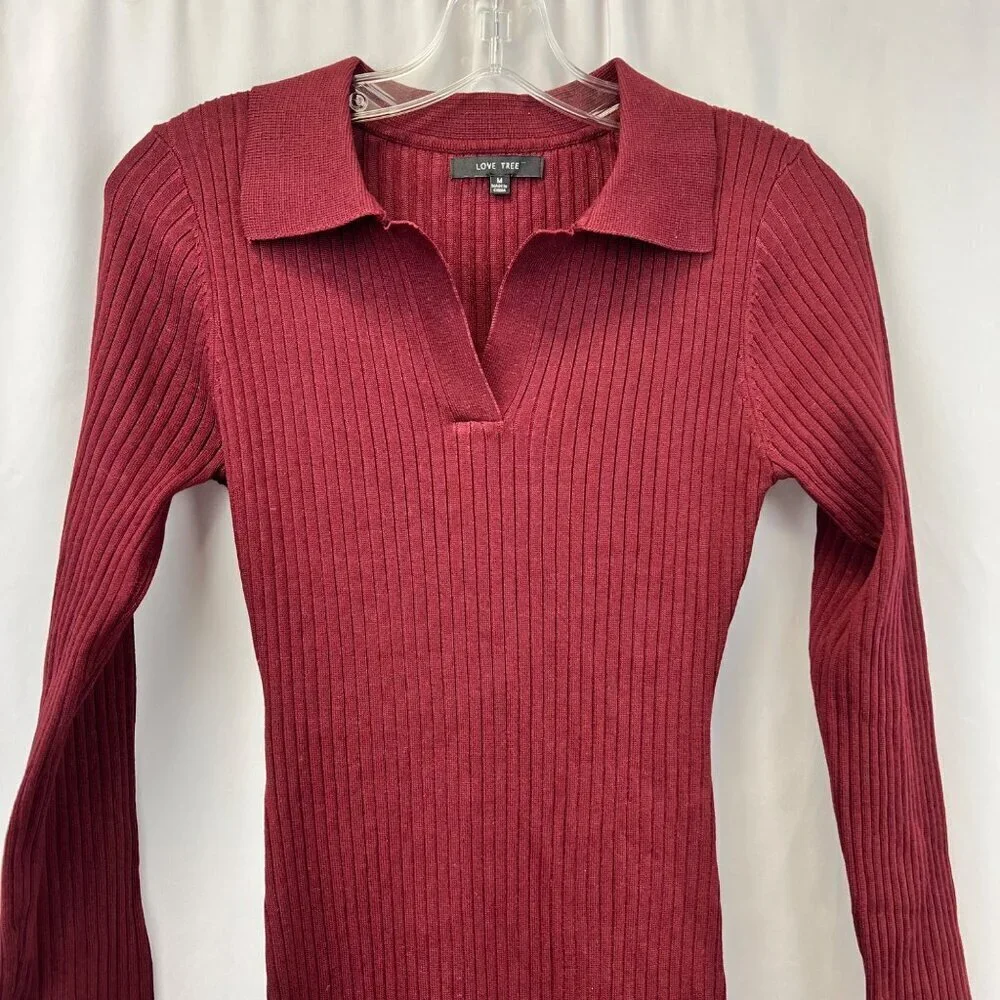 Love Tree Bodycon Sweater Dress Long Sleeve Burgundy Ribbed Size Medium